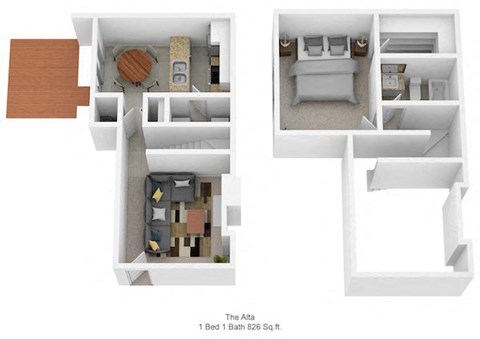 Floor plan for 1 bed, 1 bath, 826 sqft